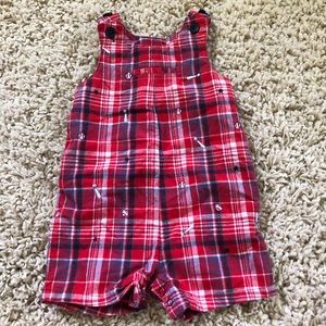 First Impressions Plaid Baseball Romper 0-3 Months